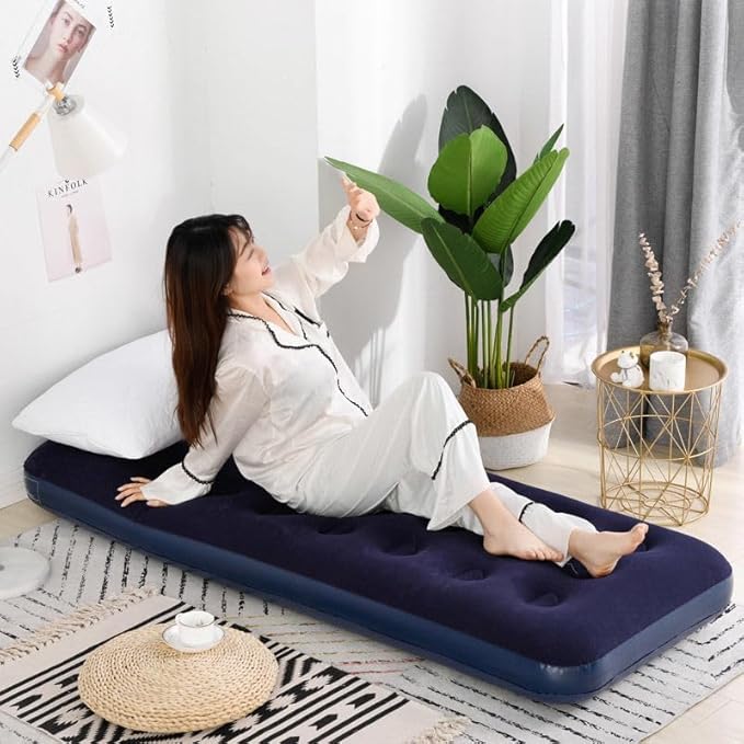 Single Size Air Mattress - Waterproof & Puncture-Resistant Inflatable Bed for Camping, Home & Travel - Portable Foldable Sleeping Pad with Comfortable Airbed Design 75"x30"x9"