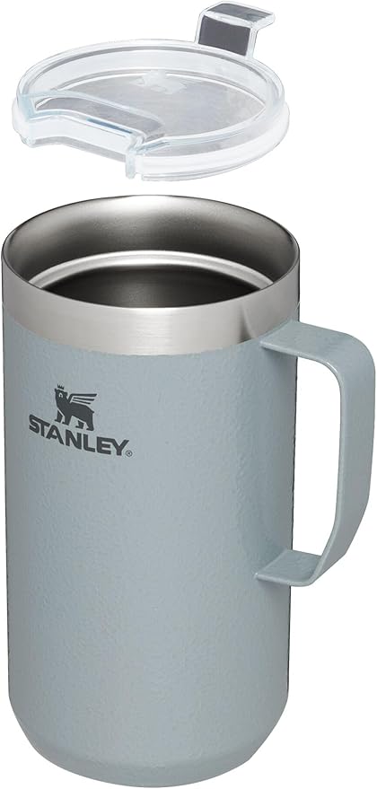 Stanley Stay-Hot Camp Mug 24 oz | Press Fit Drink Through Lid | Cup for Coffee, Tea and Drinks | Insulated Stainless Steel Coffee Mug | BPA-Free | Hammertone Silver
