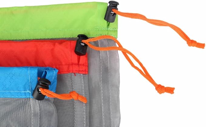 Lightweight See-through Mesh Stuff Sack Ditty Bags, Nylon Drawstring Storage Pouch Bags for Camping Travel Hiking, Set of 3