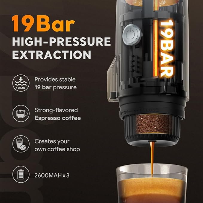 3 in 1 Portable Espresso Machine On the Go, Self-Heating Electric Espresso Maker, 19 Bar Mini Coffee Maker For Travel Camping & Hiking For Ground Coffee & N ESPRESSO/DolceGusto Pod, Bright White