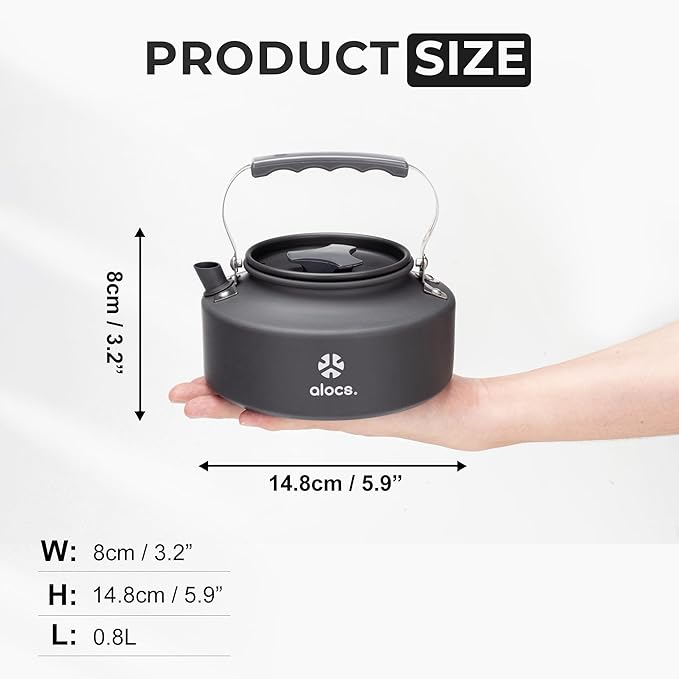 Alocs 0.8L Kettle Teapot, Portable Camping Coffee Pot, Hard-Anodized Aluminum Camping Kettle, Compact Tea Kettle for Stove Top, Outdoor, Hiking, Camping, Picnic and Traveling.