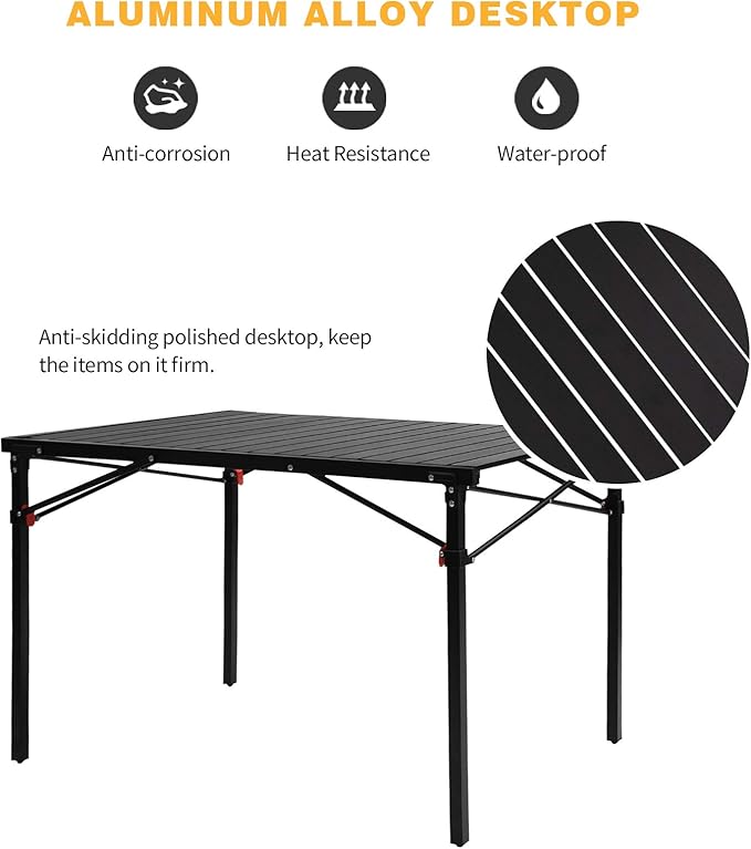 KingCamp Lightweight Compact Folding Camping Table,Stable Aluminum Alloy Folding Roll up Table for 4-6 Person for Picnic, Camping, Barbecue and Party,Portable Multifunctional Table with Carry Bag