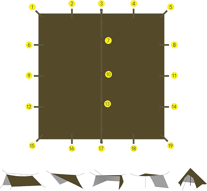 GOLDCAMP Waterproof Camping Tarp,70D Nylon 10X10FT Hammock Rain Fly ,UV 50+ and PU15000mm Tent Tarp Shelter Canopy,Heavy Duty Multifunctional Sun Shade or Rain Fly Essentials for Hiking Backpacking