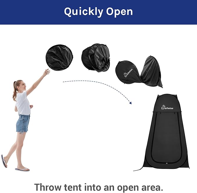 WolfWise Portable Pop Up Privacy Shower Tent, Spacious Changing Room, Dressing Room, Sun Sunshade Canopy Outdoor Rain Shelter, Backpack Privacy Shelters for Camping, Hiking, Beach, Toilet, Black