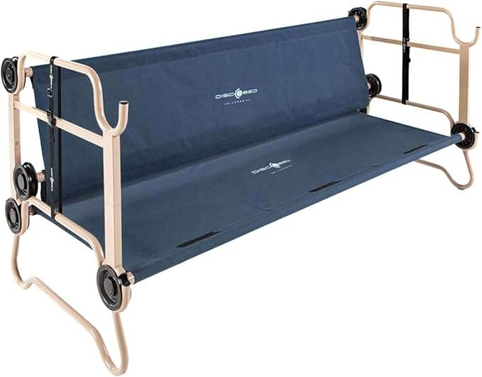 Disc-O-Bed Large Outdoor Convertible 2 Person Bench and Double Camping Cot Portable Bed Bunk System for Adults, Navy