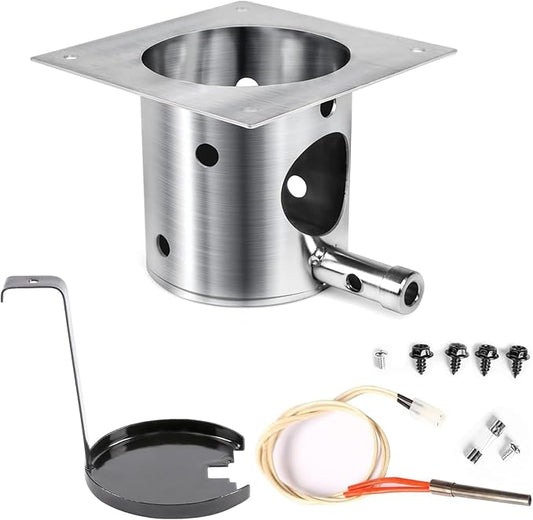 QuliMetal 304 Stainless Steel Fire Burn Pot and Hot Rod Ignitor Kit Replacement Parts for Traeger and Pit Boss Pellet Grill Burner, Fire Pot Accessories with Ash Remover, Screws and Fuse