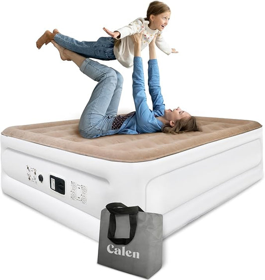 CALEN Queen Air Mattress with Electric Built in Pump, Luxury Double High Inflatable Mattress for Camping, Home&Guests, 18" Blow up Airbed- Fast Inflation/Deflation - 650lb MAX