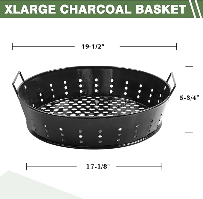 KAMaster XLarge Charcoal Basket Carbon Steel Fire Bowl for XLarge Big Size Green Egg,Heavy Duty Enamel Coated Carbon Steel Charcoal Ash Basket with Handles(Fit for XL)
