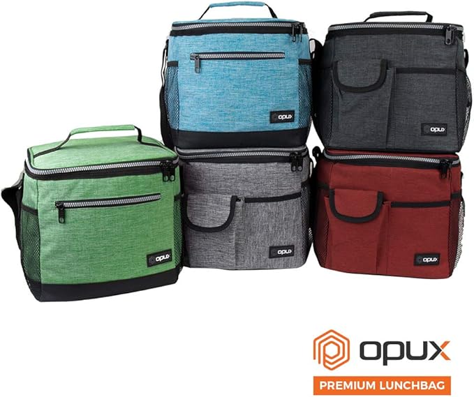 opux Extra Large Insulated Lunch Box Men Women, Lunch Bag for Work, Leakproof Soft Cooler Tote Adult, Lunch Pail, Picnic Beach Collapsible Food Bag with Shoulder Strap, Heather Green