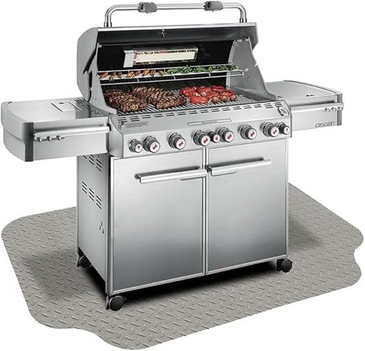 RESILIA Large Under Grill Mat – Heavy Duty, Reusable Outdoor Floor Protector Mats for Deck, Patio, & Garage – 72 Inch x 48 Inch with 12 Inch Splatter Protection Lip, Sandstone Diamond Plate