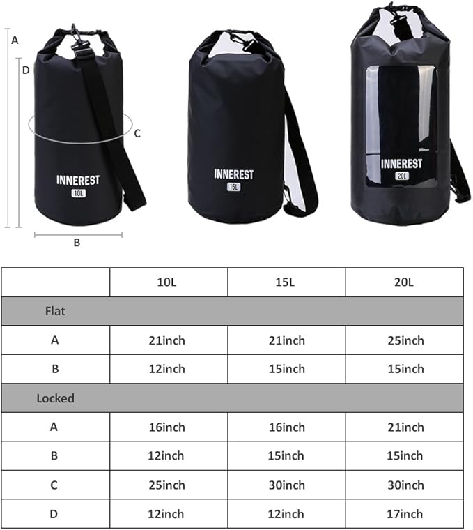 Waterproof Dry Bag Lightweight Sack for Outdoor Water Recreation Beach Boating Camping Fishing Kayaking with a Waterproof phone pouch (Matte Black, 10L)