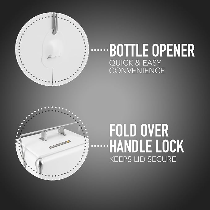 Permasteel Retro Vintage 14-Qt Portable Ice Chest, Hard Metal Beverage Cooler, Personal Cooler for Camping, Beach, Picnic, Classic Style, White