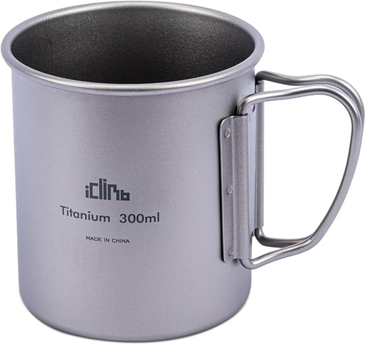 iClimb Titanium Cup Camping Coffee Mug Ultralight Compact with Foldable Handle (300ml)