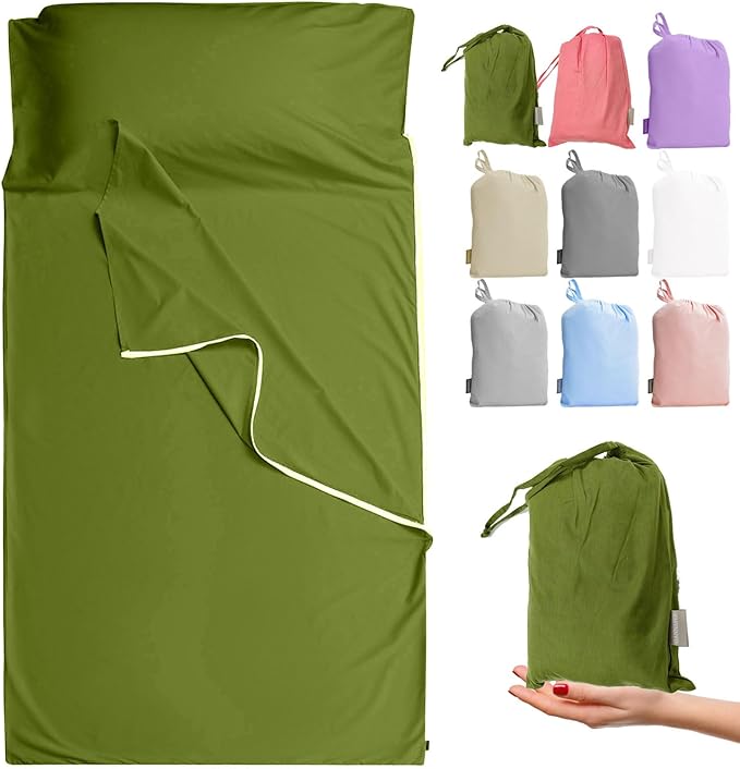 Brand - GANNAFEE Cotton Sleeping Bag Liner with Zipper - 100% Cotton Travel Sheet Sleep Sack Adult - Travel Sleeping Bag for Hotels Camping Hiking