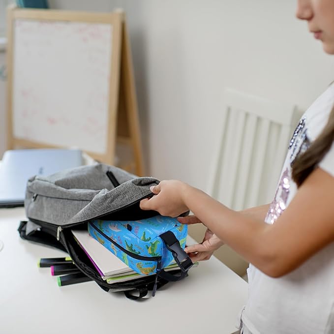 Cerbonny Small Insulated Freezable Cooler Bag for Work, School & Travel; Fit For Yogurt & 3+ (Blue Dinosaur)