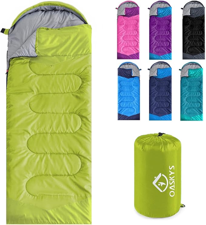 oaskys Camping Sleeping Bag - 3 Season Warm & Cool Weather - Summer Spring Fall Lightweight Waterproof for Adults Kids - Camping Gear Equipment, Traveling, and Outdoors