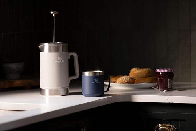 Stanley Classic Stay-Hot French Press Coffee Maker 48 oz | 5 Minute Brew, 4 Hours Hot | Mesh Filter for Coffee Grounds | Insulated Stainless Steel French Press | BPA-Free | Ash.