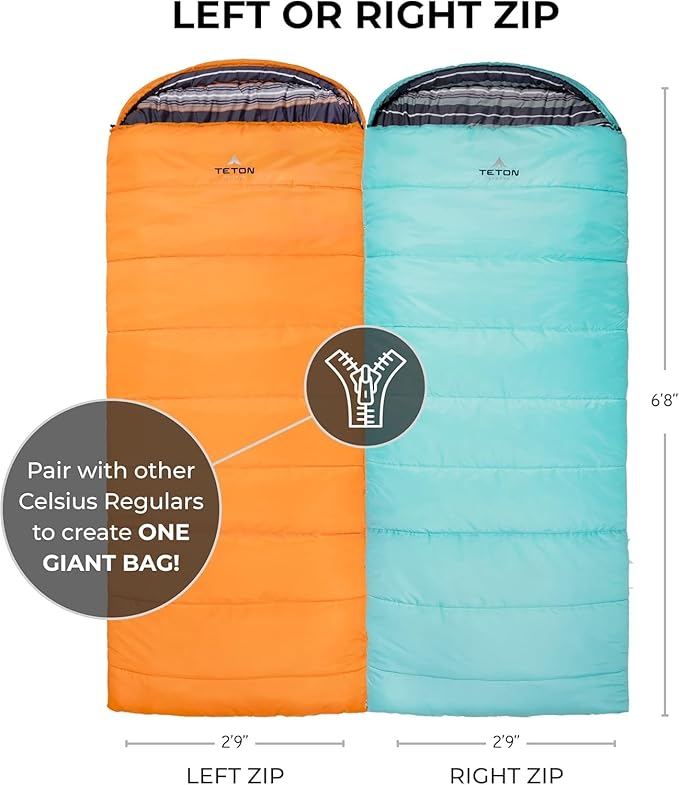 Teton Celsius Regular, -25F, 20F, 0F Degree Sleeping Bags, All Weather Bag for Adults and Kids, Camping Made Easy and Warm, Travel Sack Included
