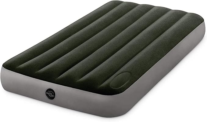 Intex 64763E Dura-Beam Standard Downy Air Mattress: Fiber-Tech – Queen Size – Built-in Foot Pump – 10in Bed Height – 600lb Weight Capacity
