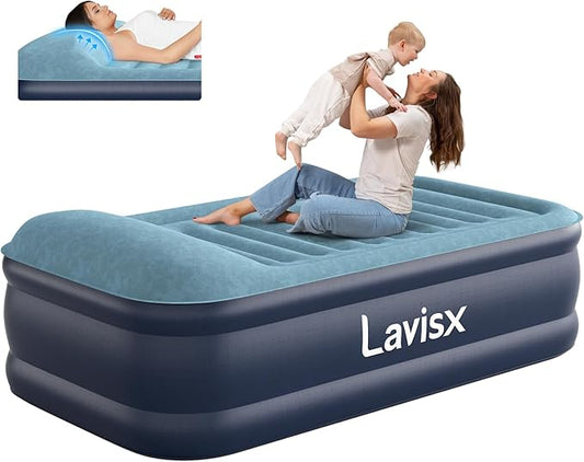 Twin Air Mattress 20” Top Pillow with Built in Pump, 2 Mins High Speed Inflation Luxury Auto Stop Pump Blow Up Mattress Comfort Air Bed, Colchones Inflables