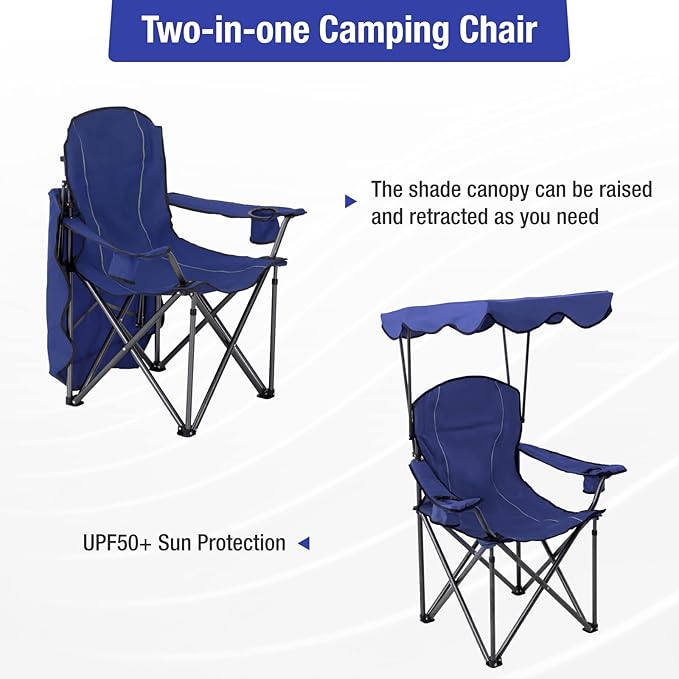 ALPHA CAMP Oversized Camping Chair with Shade Canopy, Folding Lawn Chairs