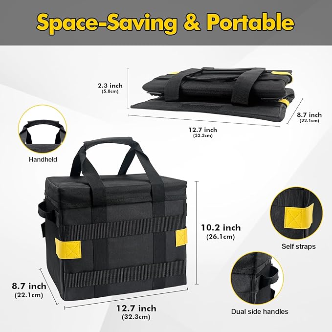 Multifunctional Camping Storage Duffel Bag With Handles,Picnic Camping Organizer with Adjustable Dividers,Large Tool Tote Bag Collapsible for Outdoor Camping/Sports/Travel/GYM-Black