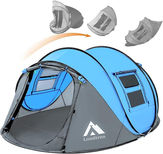 4 Person Easy Pop Up Tent Waterproof Automatic Setup 2 Doors-Instant Family Tents for Camping Hiking & Traveling