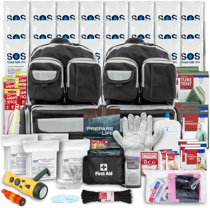 Urban Emergency Survival Kit - 2 or 4 Person Bug Out Bag | 72-Hours | Emergency Food Rations, Water with Survival Gear and Supplies for Disaster Preparedness