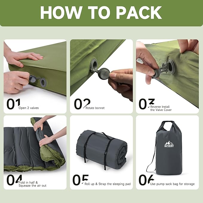 OUTSKIRT Camping Mattress, Self Inflating Sleeping Pad with Pump Sack, Foam Camping Pad for Sleeping, 4” Thickness Sleeping Mat for Camp/Travel/Car/Tent, 4 Season Camp Air Mattress