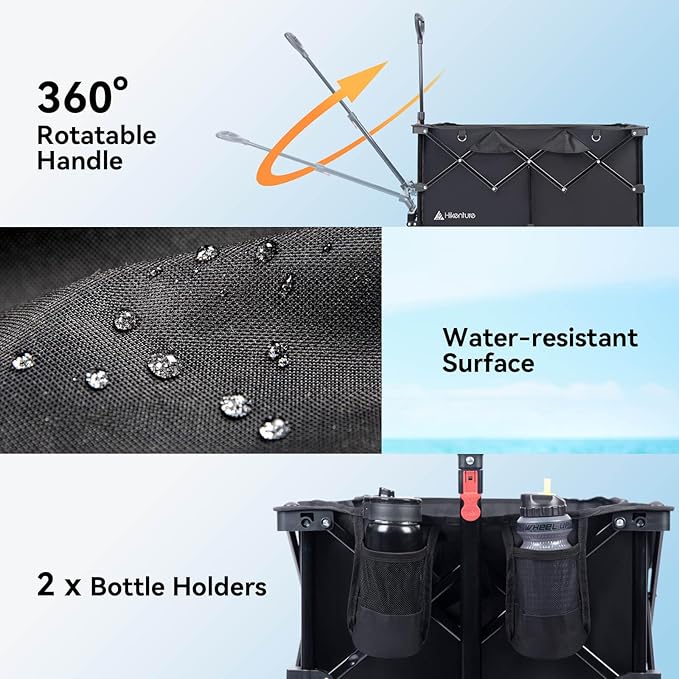 Hikenture Beach Wagon with Balloon Wheels, 9" PU Tires Collapsible Wagon, 308lbs Heavy Duty Beach Cart with Big Wheels for Sand, Large Capacity Utility Wagons Carts Foldable