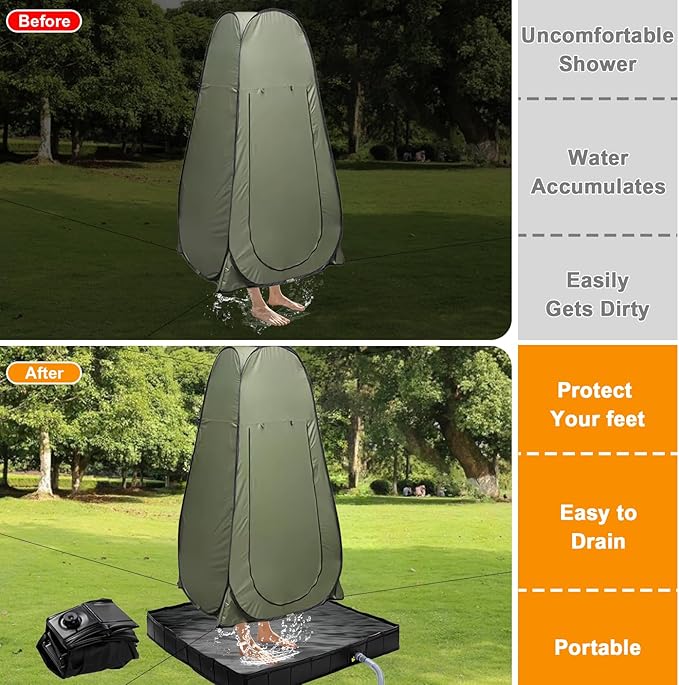 Upgraded 8000mAh & 5 Speed Portable Shower for Camping with Portable Shower Pan 41" x 41" x 5" with Mesh Storage Bag