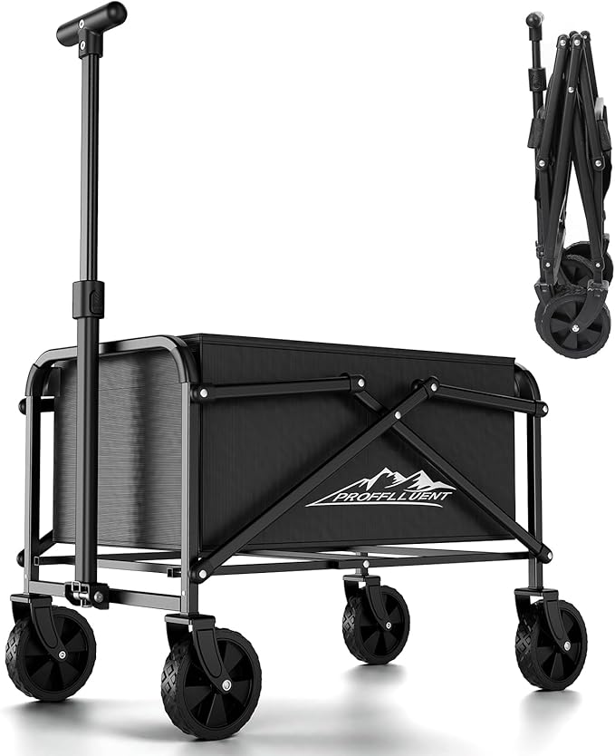 Collapsible Wagon Cart 220lbs Capacity, 4" Removable 360° Swivel Wheels & Adjustable, Waterproof 600D Oxford Fabric & MDF Base, All-Terrain Portable Utility Cart for Shopping, Garden