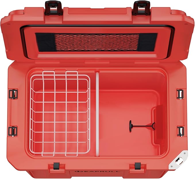 60 Quart Hard Cooler, Insulated Ice Chest Box Holds Ice for up to 6 Days, Portable Cooler with Nylon Rope Handles, Cup Holders, Double Latches for Camping Drink, Beach, Picnic, Fishing, Boat, Barbecue