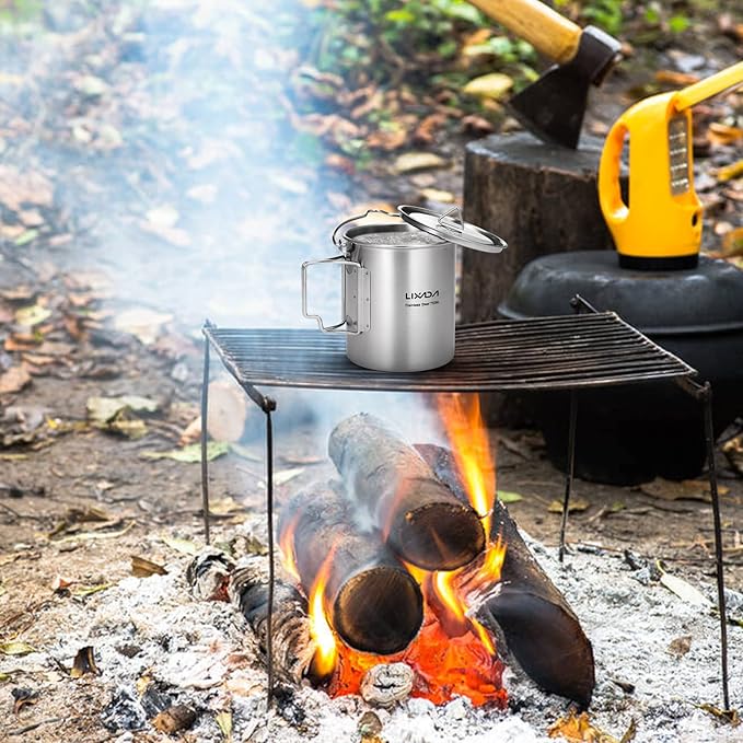 Lixada 750ml Camping Cup Pot Cup Stainless Steel Water Cup Mug with Foldable Spoon for Outdoor Camping Hiking Backpacking