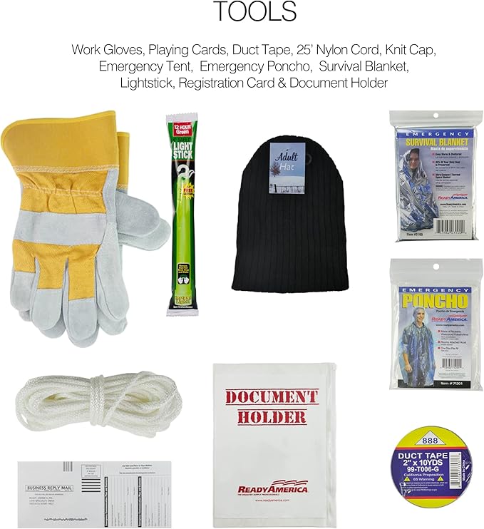 Ready America 72 Hour Elite Emergency Kit, 1-Person, 3-Day Backpack, Includes First Aid Kit, Survival Blanket, Emergency Food, Portable Disaster Preparedness Go-Bag for Earthquake, Fire, Flood