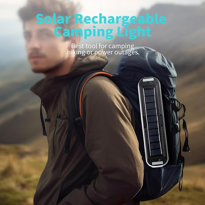 Solar Rechargeable Camping Lantern - 2000 Lumens, 4 Light Modes, Portable Power Bank (Black)