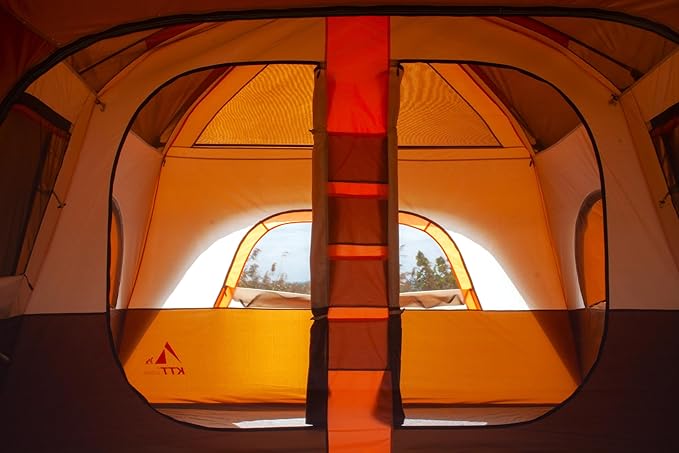 KTT Extra Large Tent 12 Person,2 Bay-Windows,Family Cabin Tents,14'Lx10'Wx6.58'H,2 Rooms and 3 Doors 3 Windows with Mesh,Waterproof,Straight Wall,Big Tent for Outdoor,Picnic,Camping,Gathering