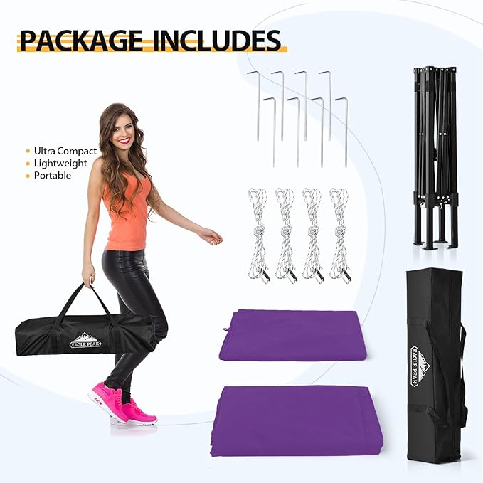 EAGLE PEAK Flex Ultra Compact 4x4 Pop-up Canopy, Sun Shelter, Changing Room, Portable Privacy Canopy Cabana for Pool, Fashion Photoshoots, or Camping, 4x4 ft, Purple