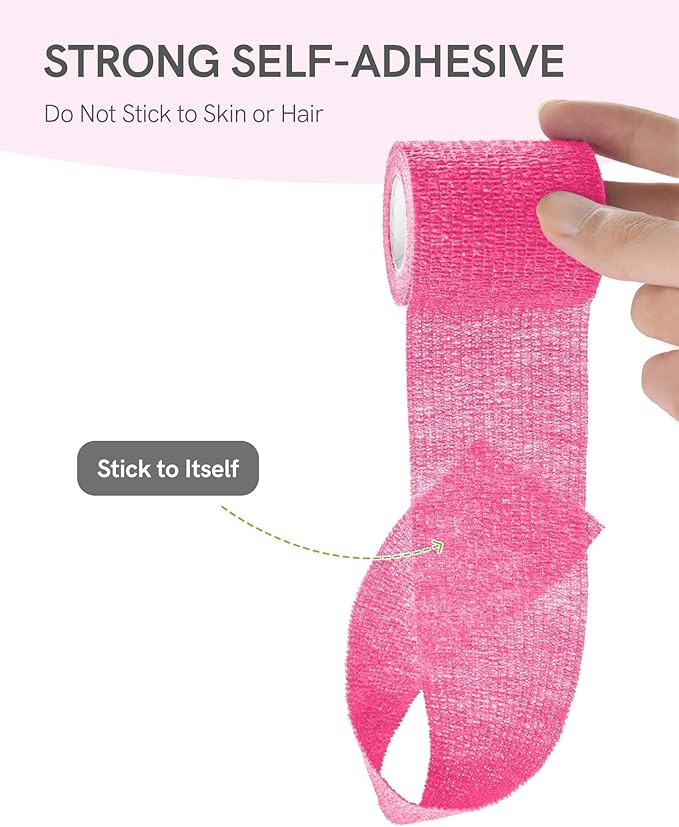 FriCARE Self Adhesive Bandage Wrap, Medical Tape in First Aid Kit, Cohesive Bandages for Wounds Sport Vet, FSA/HSA Eligible, 2 Inches X 5 Yards 6 Rolls, Pink