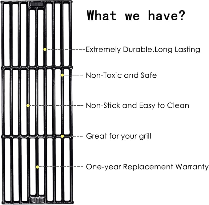 Hisencn Porcelain Cast Iron Cooking Grates Replacement for Chargriller Duo 5050, 3001, 5650, 3008, 3030, 3725, 4000, 2121, King Griller 3008 5252, Gas Grill Models Set of 4 Grill Grids