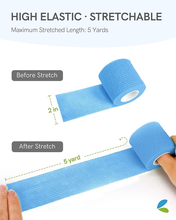 FriCARE Self Adhesive Bandage Wrap, Medical Tape in First Aid Kit, Cohesive Bandages for Wounds Sport Vet, FSA/HSA Eligible, 2 Inches X 5 Yards 6 Rolls, Ocean