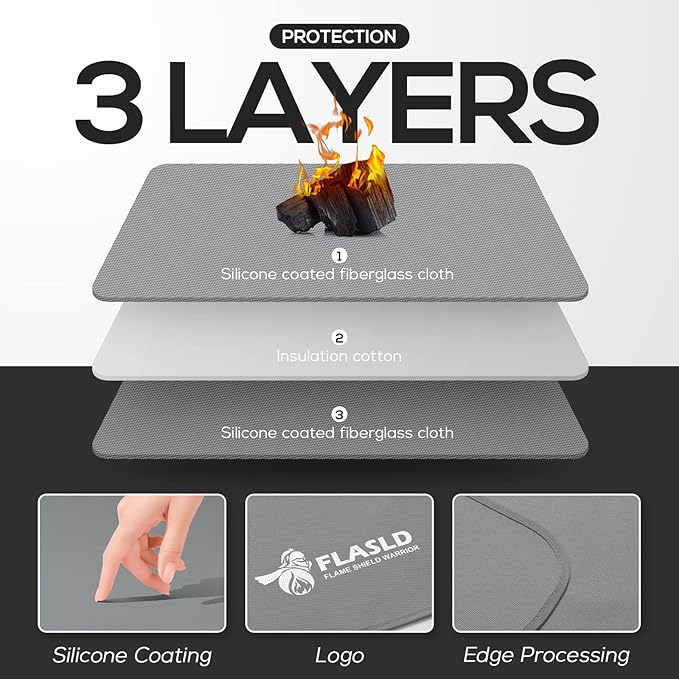 FLASLD Under Grill Mat 36x48 Inch, BBQ Grilling Pad Washable Floor Mat to Protect Decks and Patios from Grease Splatter and Grill Heat, Fireproof Fireplace Hearth Mat, Gray