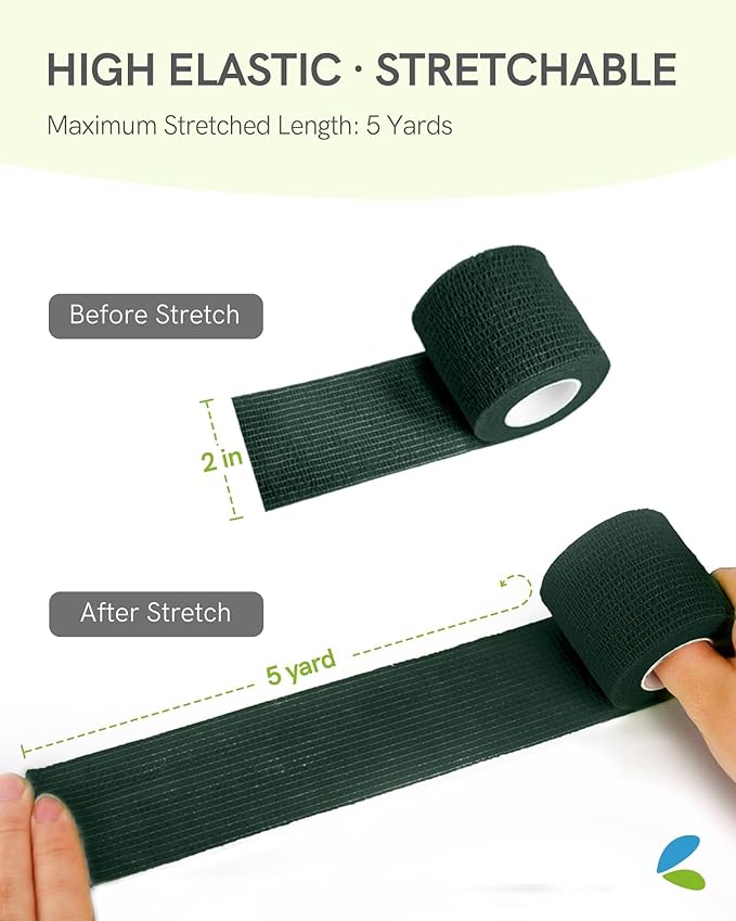 FriCARE Self Adhesive Bandage Wrap, Medical Tape in First Aid Kit, Cohesive Bandages for Wounds Sport Vet, FSA/HSA Eligible, 2 Inches X 5 Yards 6 Rolls, Hunter Green