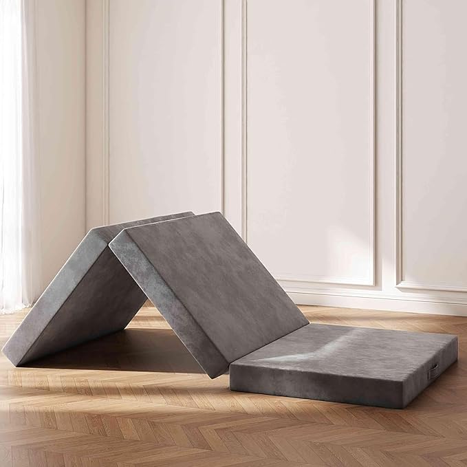 Tri-Fold Memory Foam Mattress, 4 inch Full Folding Mattress with Washable Covers, Reversible Design, Foldable Topper for Travel&Guests, 75"×54"×4"