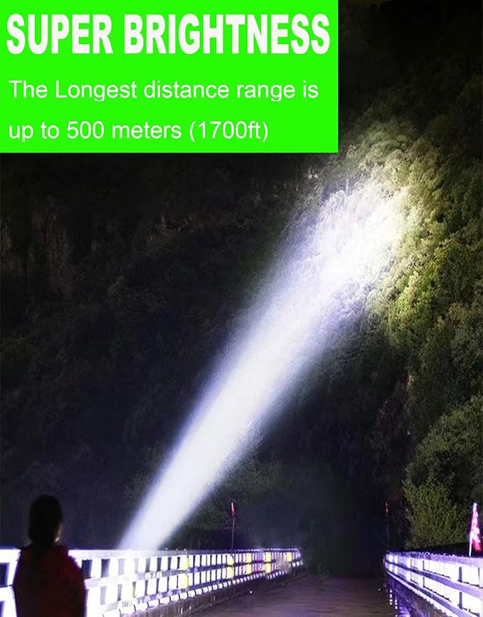 Solar Rechargeable LED Soptlight Flashlight, Super Bright 7000LM Handheld LED Searchlight, Multifunctional Camping Lantern Light, 8 Light Modes, Waterproof IPX4, Power Bank, for Emergency, Home