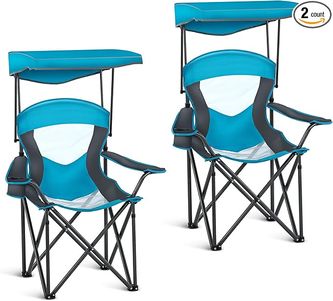 ALPHA CAMP Heavy Duty Canopy Lounge Chair Sunshade Hiking Travel Chair with Cup Holder