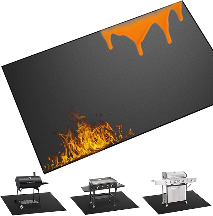 65 x 40 inch Heavy Duty Large Under Grill Mats for Outdoor Grill, Double-Sided Fireproof, Waterproof, Oil Proof Deck and Patio Protector Mat, BBQ Mat Grill Floor Mats Fireplace Fire Pit Mat
