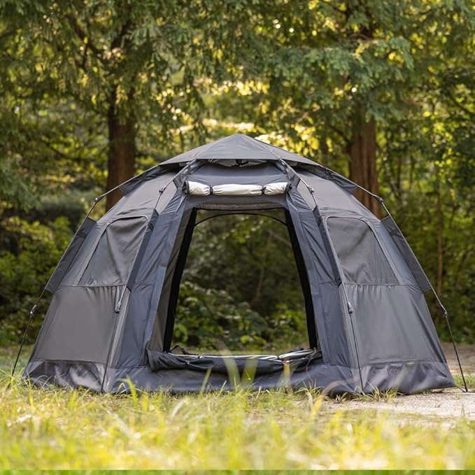 Instant Camping Tent for 4 Person,2 Mesh Windows & 2 Doors,Hexagonal Design,Easy Set Up pop up Tent with Vestibule & Rainfly, Ideal for Family Camp, Outdoor Activity