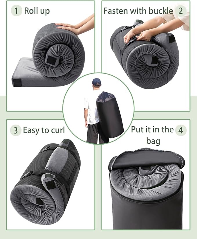 Memory Foam Camping Mattress Sleeping Pad,3 Inch Waterproof Camping Mat to Portable Roll Up Mattress for Floor,Car,Tent Travel,Cot,Soft Thick Sleeping Mat for Kids Adults Camping Sleepover