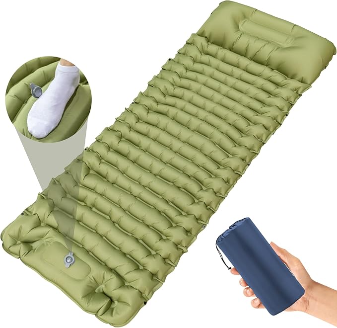 Sleeping Pad for Camping, Self Inflating Sleeping Pad Extra Thick Sleeping Mat with Pillow Built-in Foot Pump, Ultralight Inflatable Sleeping Pads Connectable Air Mattress for Backpacking